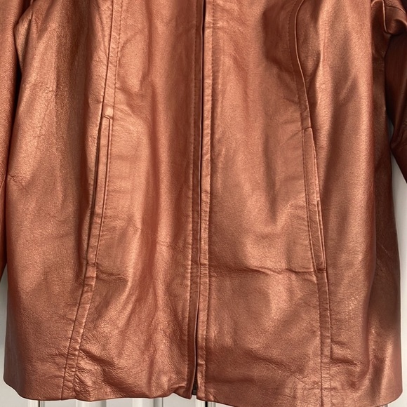 Jessica London Vintage Metallic 100% Leather Zip Up Jacket Size 14 - Picture 4 of 6